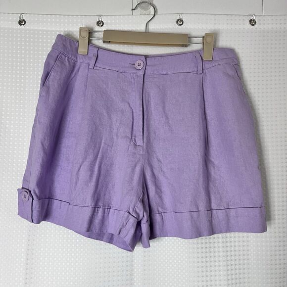 Blue Sol Linen Blend Shorts Women’s Size 12 Lilac Purple Cuffed Hem - Picture 1 of 5